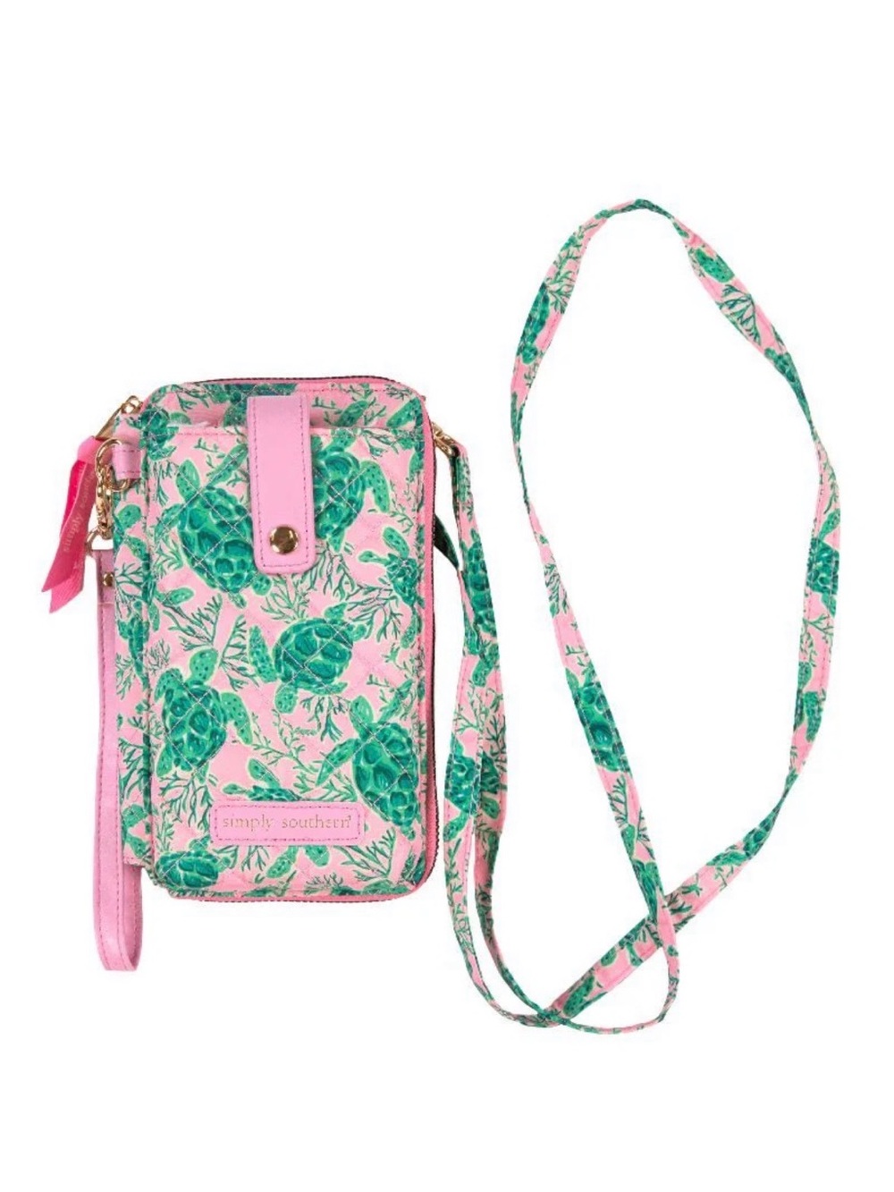 Simply Southern | Pink Quilted Sea Turtles Snap Crossbody Purse | One Size